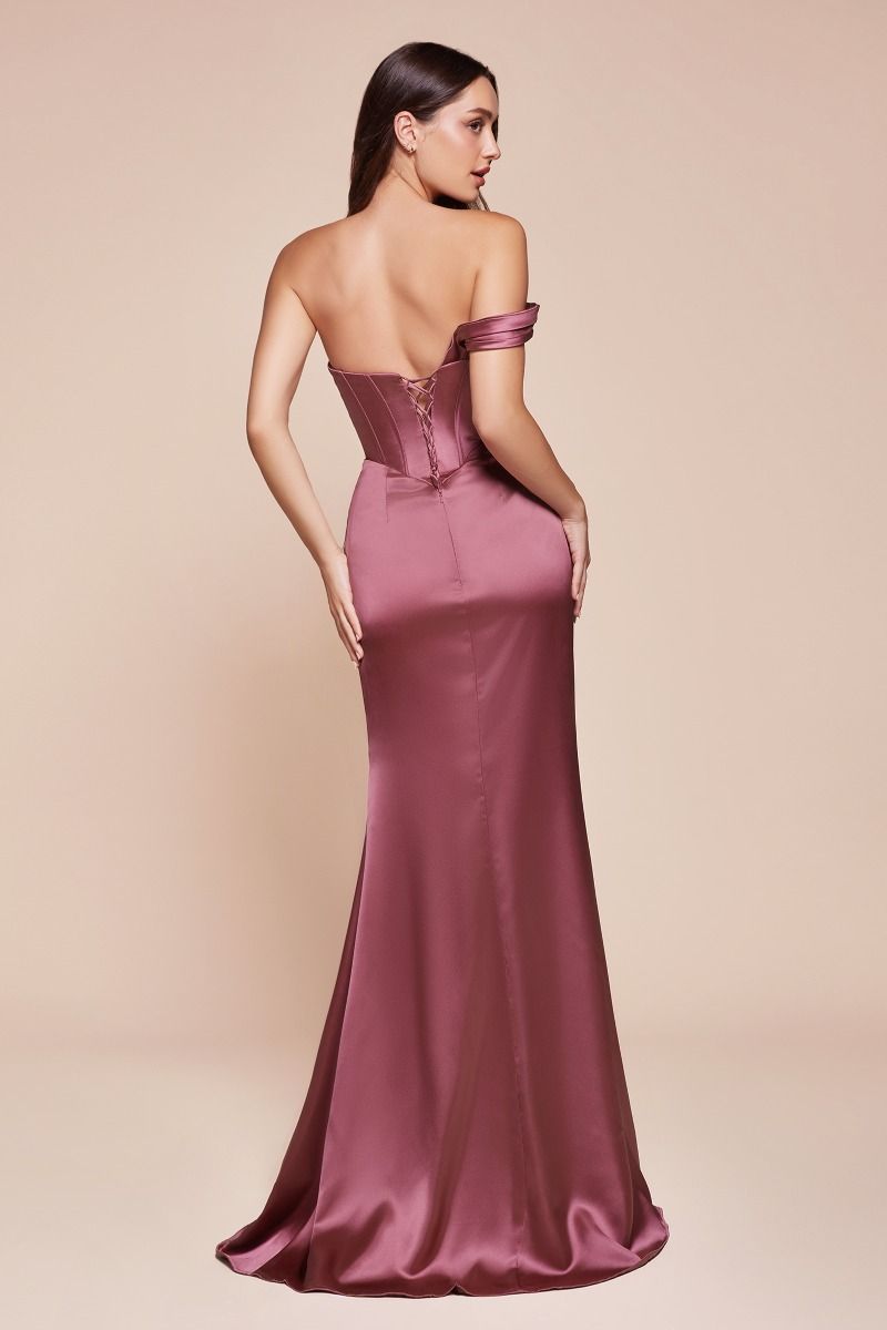 One Shoulder Satin Fitted High-Slit Gown - Ladivine 7448