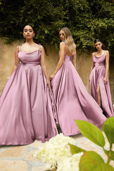 LONG SATIN A-LINE DRESS BY CINDERELLA DIVINE BD104