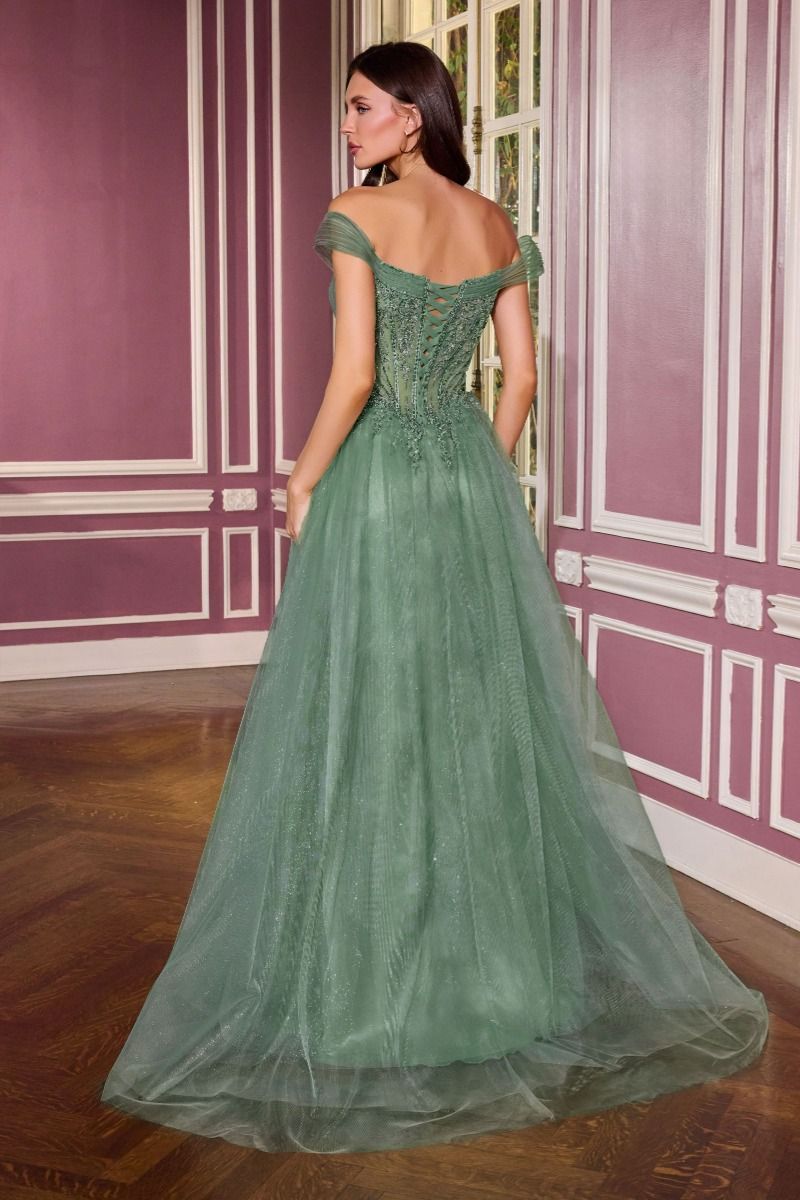 Off-Shoulder Glitter Corset Ball Gown- Ladivine CC493