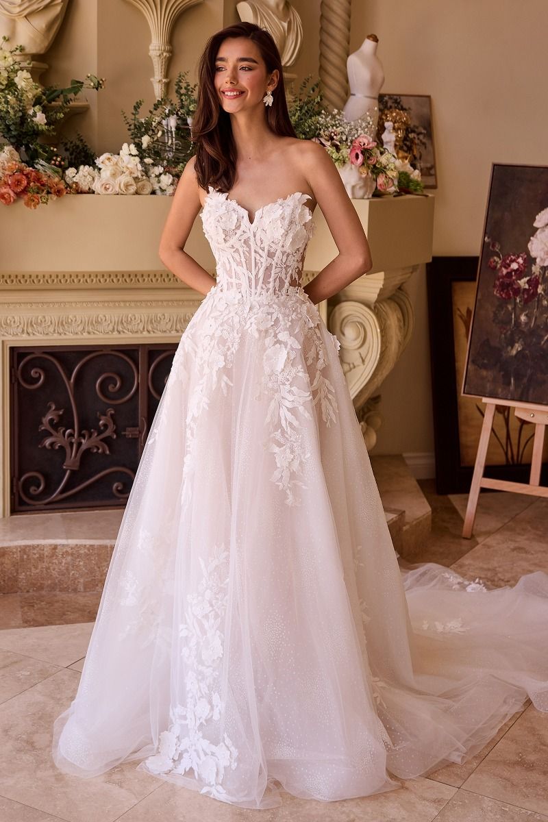 Convertible Lace Puff Sleeve Bridal Gown - Ladivine WL018