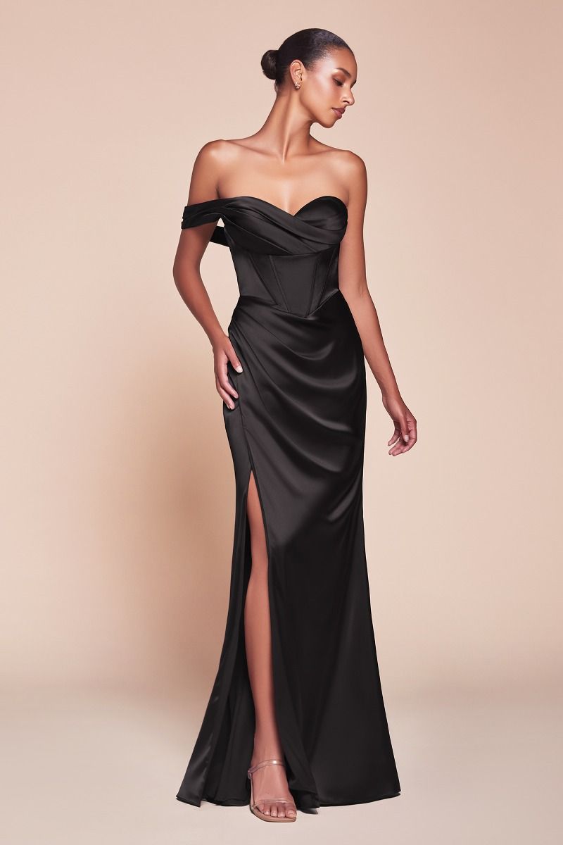 One Shoulder Satin Fitted High-Slit Gown - Ladivine 7448