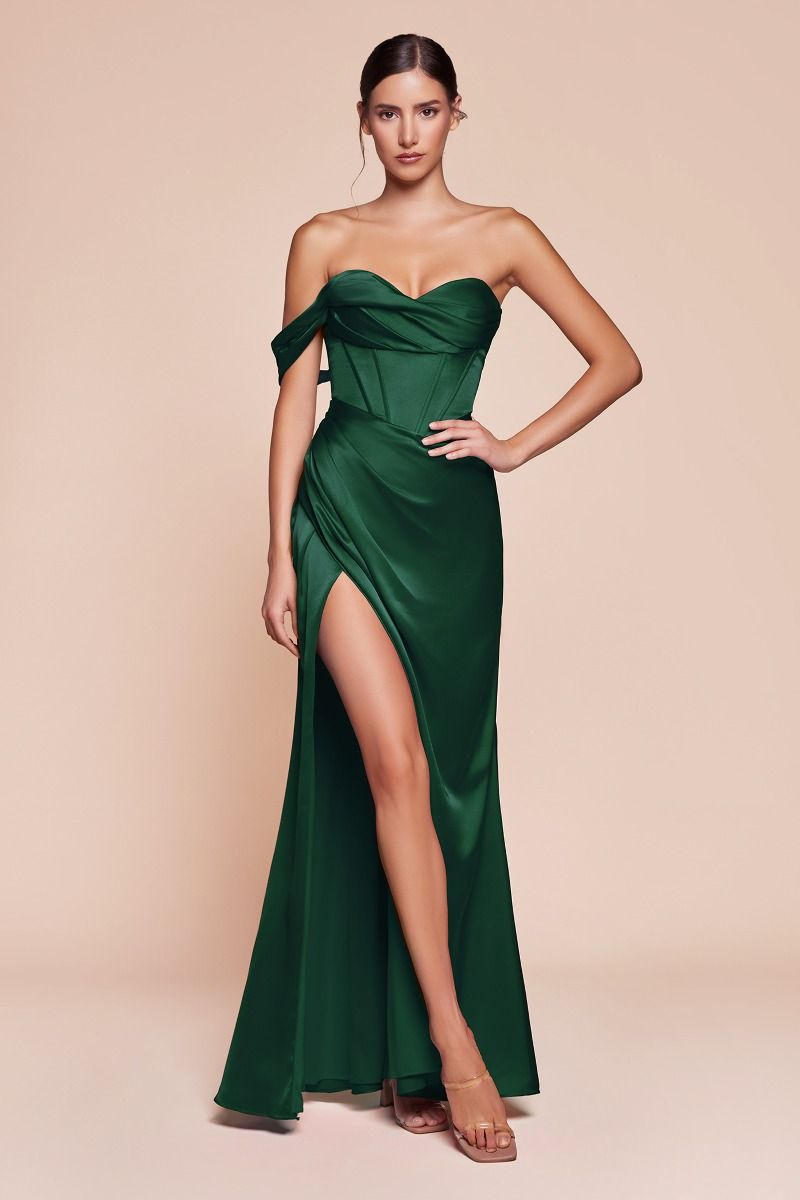 One Shoulder Satin Fitted High-Slit Gown - Ladivine 7448