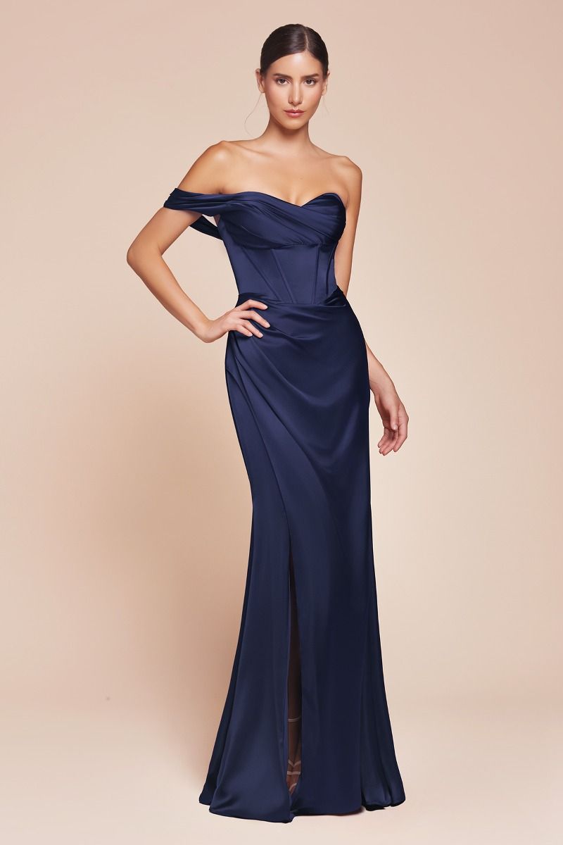 One Shoulder Satin Fitted High-Slit Gown - Ladivine 7448