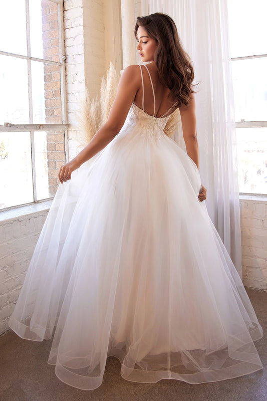 Beaded Applique Tulle Wedding Gown - CD0154W