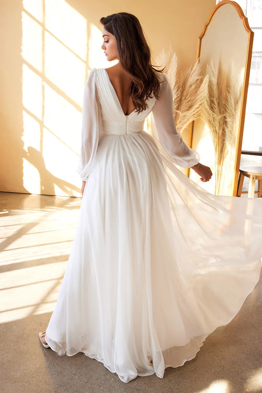 Chiffon Long Sleeve A-line Bridal Gown - CD0192W