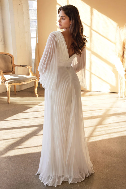 Chiffon Pleated Bell Sleeve Bridal Gown - CD242W