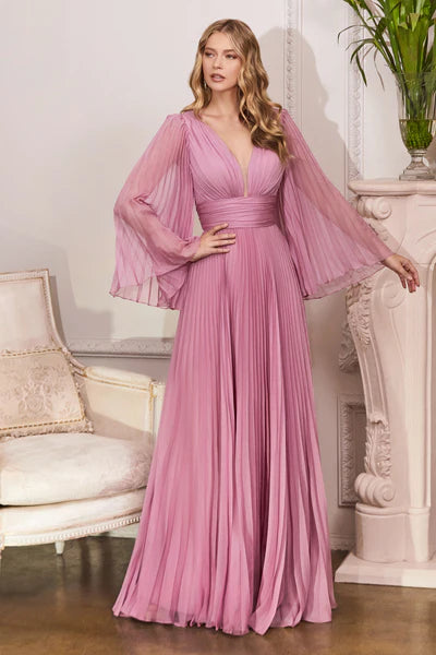 PLEATED BELL SLEEVE GOWN BY CINDERELLA DIVINE CD242