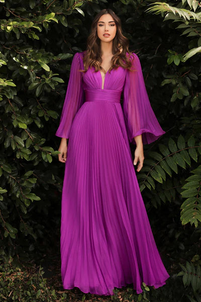 PLEATED BELL SLEEVE GOWN BY CINDERELLA DIVINE CD242