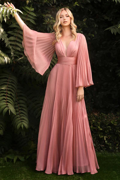 PLEATED BELL SLEEVE GOWN BY CINDERELLA DIVINE CD242