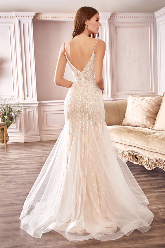 Beaded Mermaid Tulle Wedding Gown - CDS401