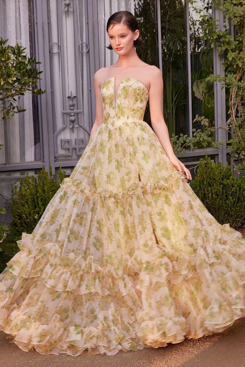 Floral Ruffle Off-Shoulder Prom Gown - Andrea & Leo A1430