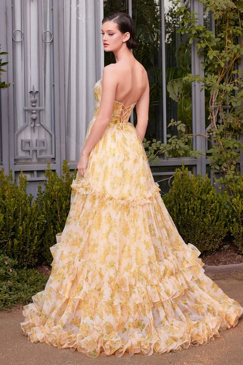 Floral Ruffle Off-Shoulder Prom Gown - Andrea & Leo A1430