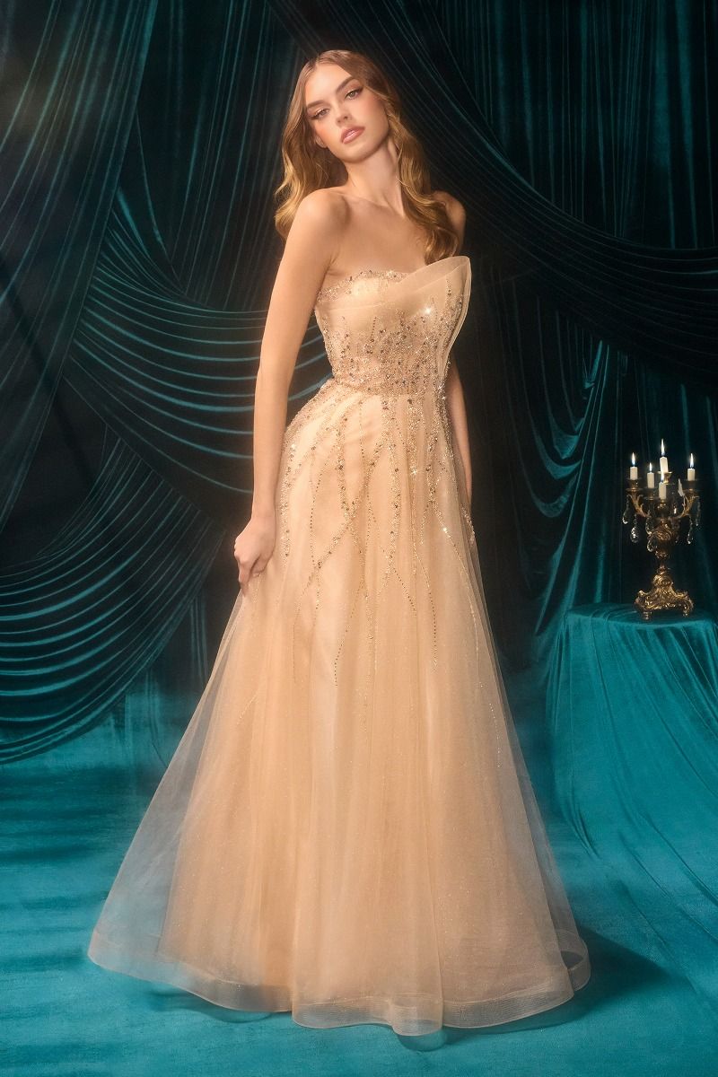 Strapless Beaded Ball Gown - Andrea & Leo A1491