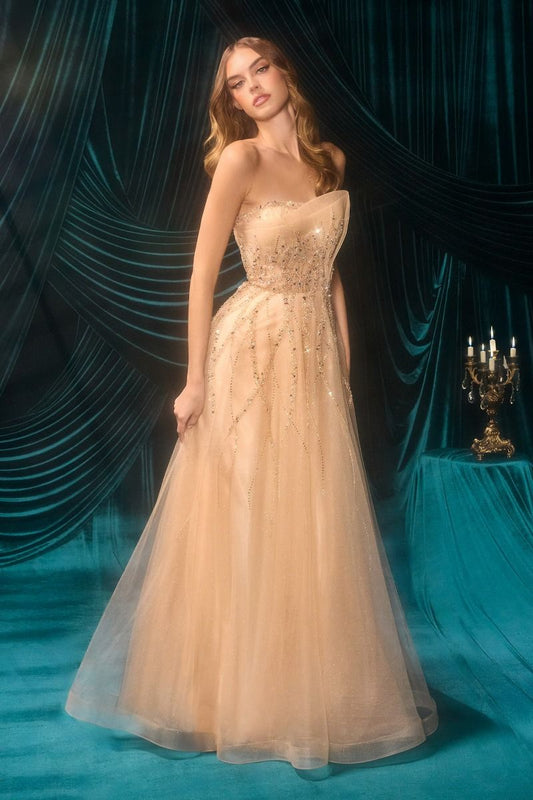 Strapless Beaded Ball Gown - Andrea & Leo A1491