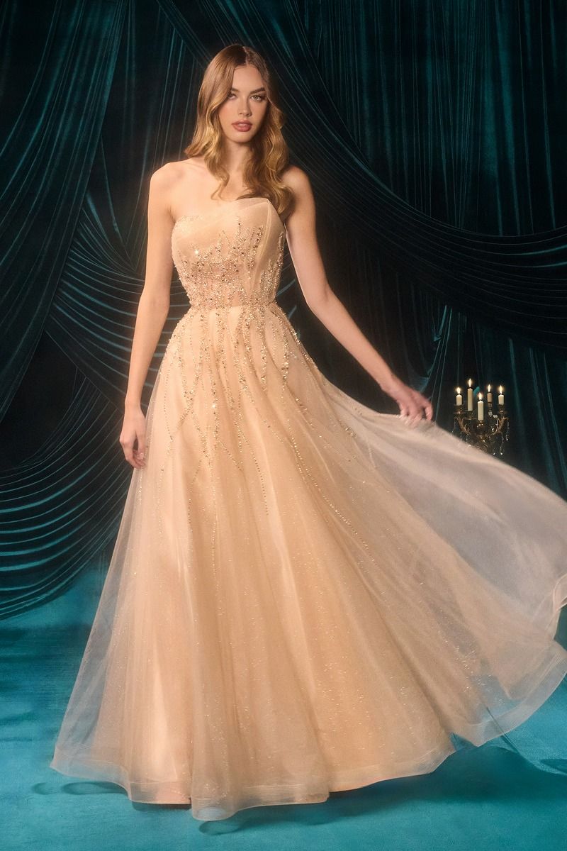 Strapless Beaded Ball Gown - Andrea & Leo A1491