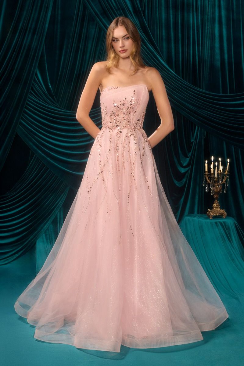 Strapless Beaded Ball Gown - Andrea & Leo A1491