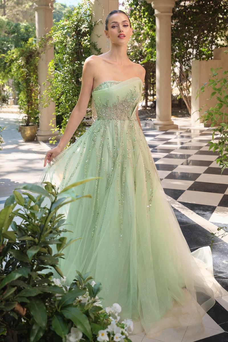 Strapless Beaded Ball Gown - Andrea & Leo A1491