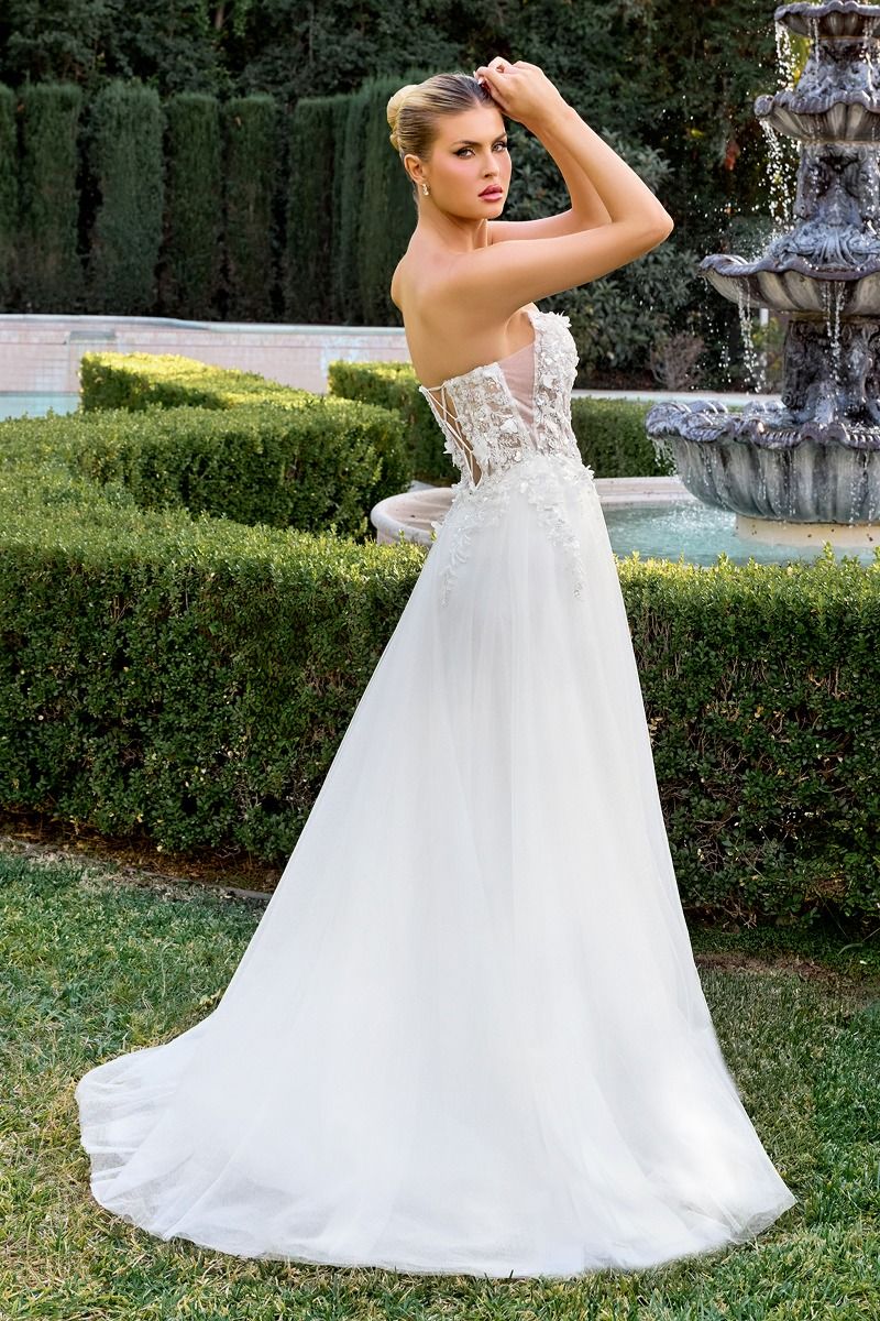3D Floral Strapless A-line Wedding Gown - Ladivine C174W