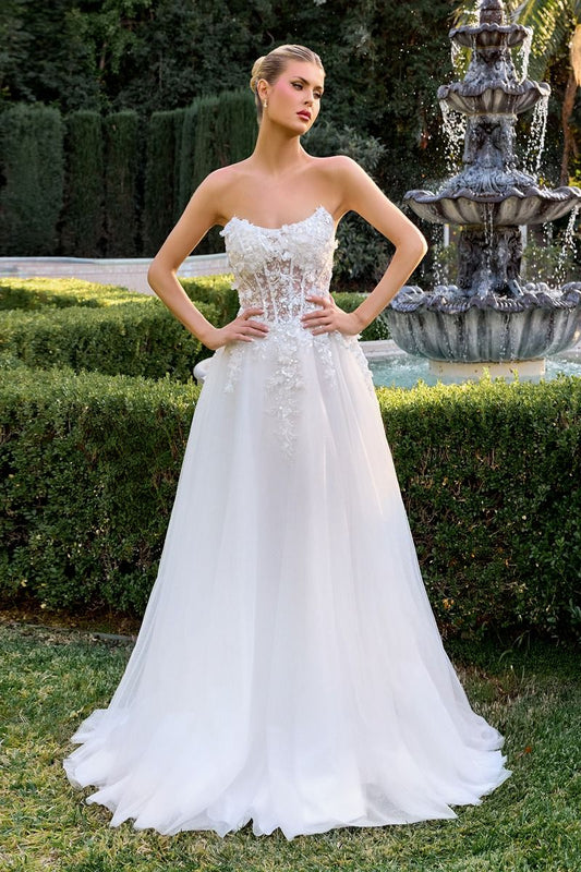 3D Floral Strapless A-line Wedding Gown - Ladivine C174W