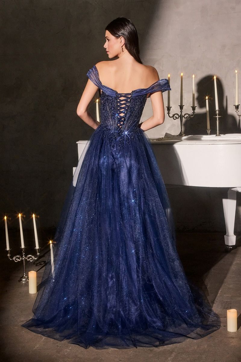 Off-Shoulder Glitter Corset Ball Gown- Ladivine CC493
