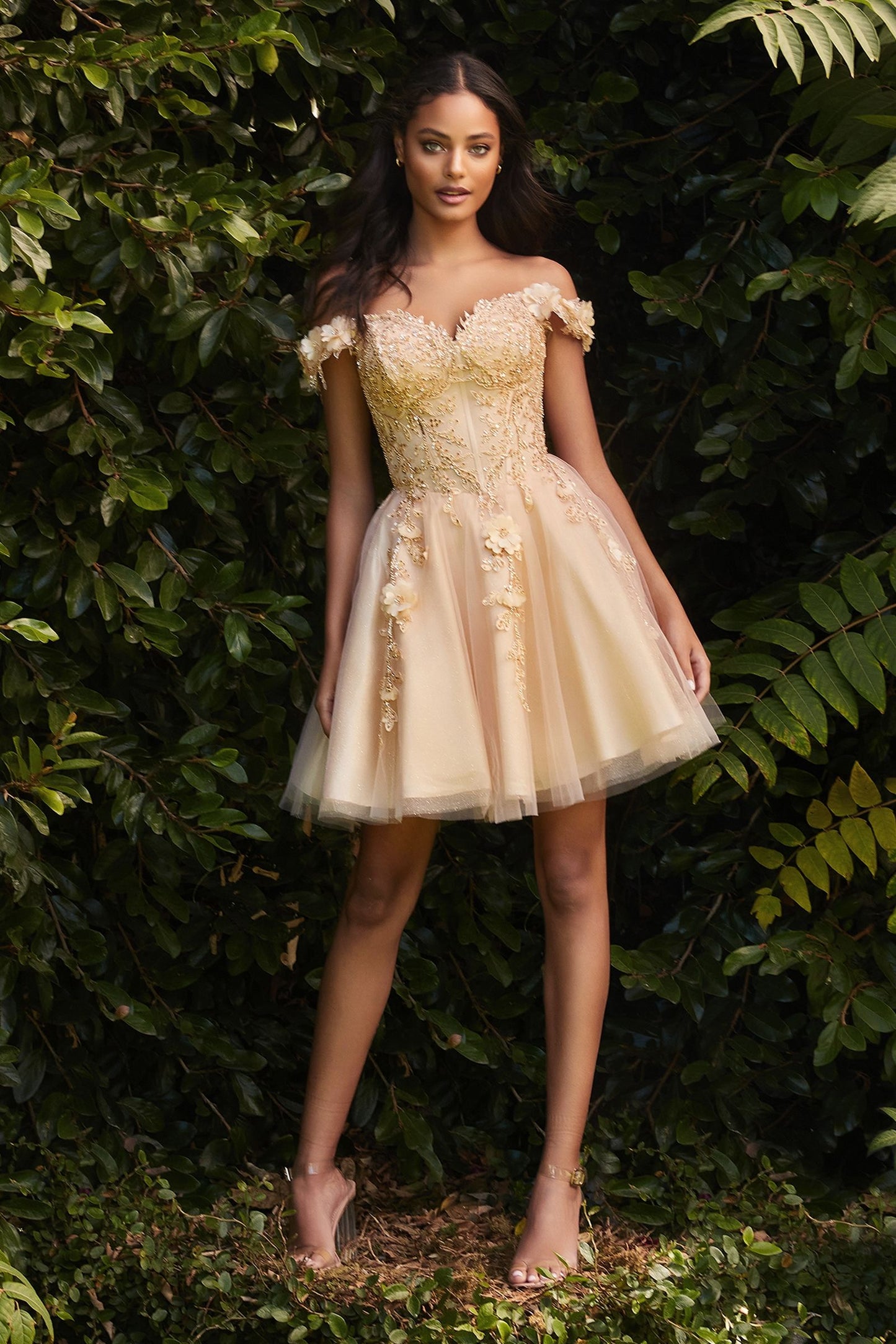 Off Shoulder Embroidered Homecoming Dress - Ladivine CD0194