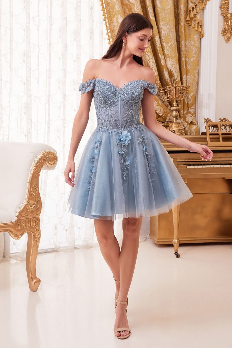Off Shoulder Embroidered Homecoming Dress - Ladivine CD0194