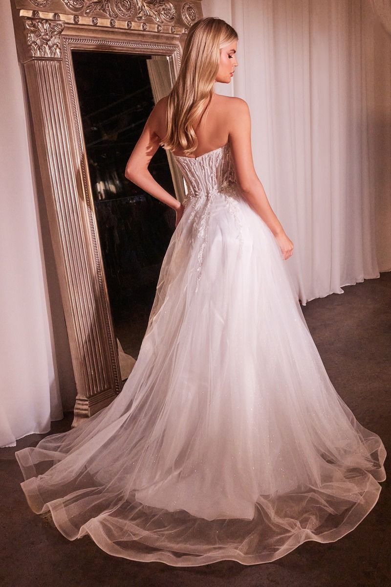 Strapless Beaded Tulle High-Slit wedding Gown - Ladivine CD0230W