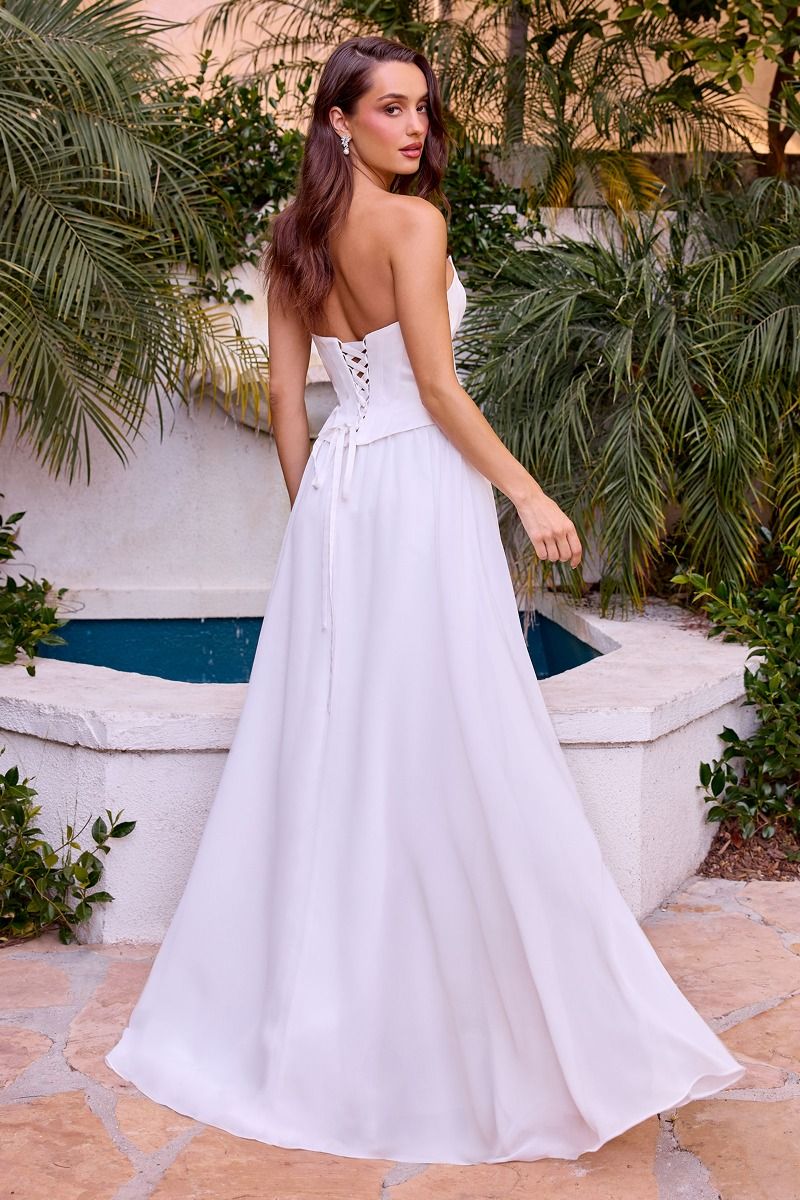 Strapless A-line White Chiffon Bridal Gown - Ladivine CD386W