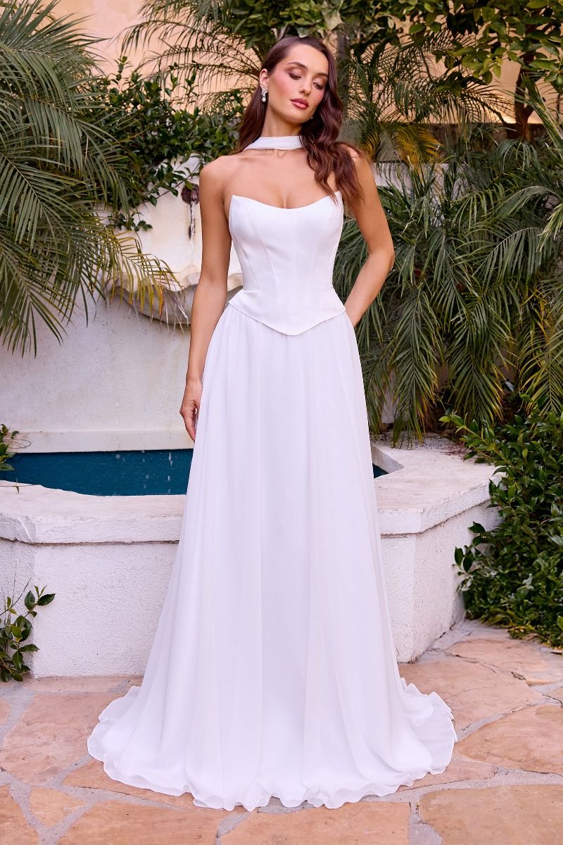 Strapless A-line White Chiffon Bridal Gown - Ladivine CD386W