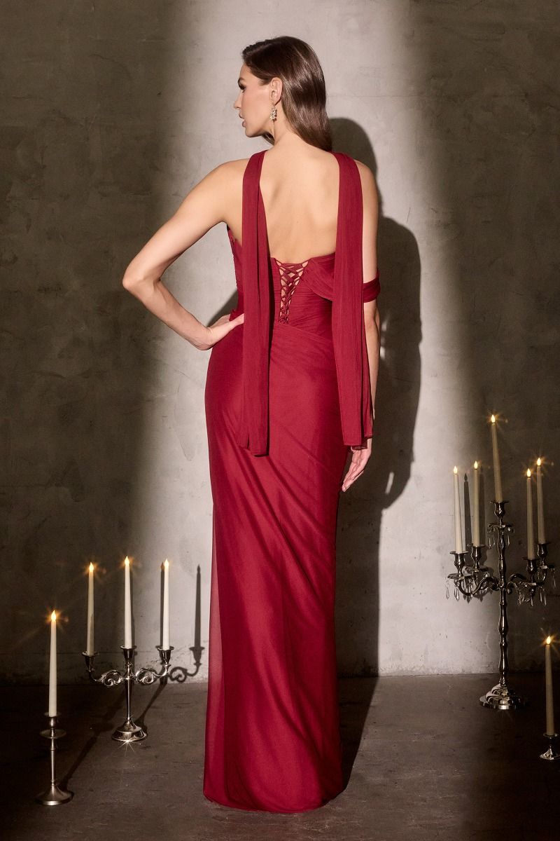 Off-Shoulder High-Slit Chiffon Gown - Ladivine CD406