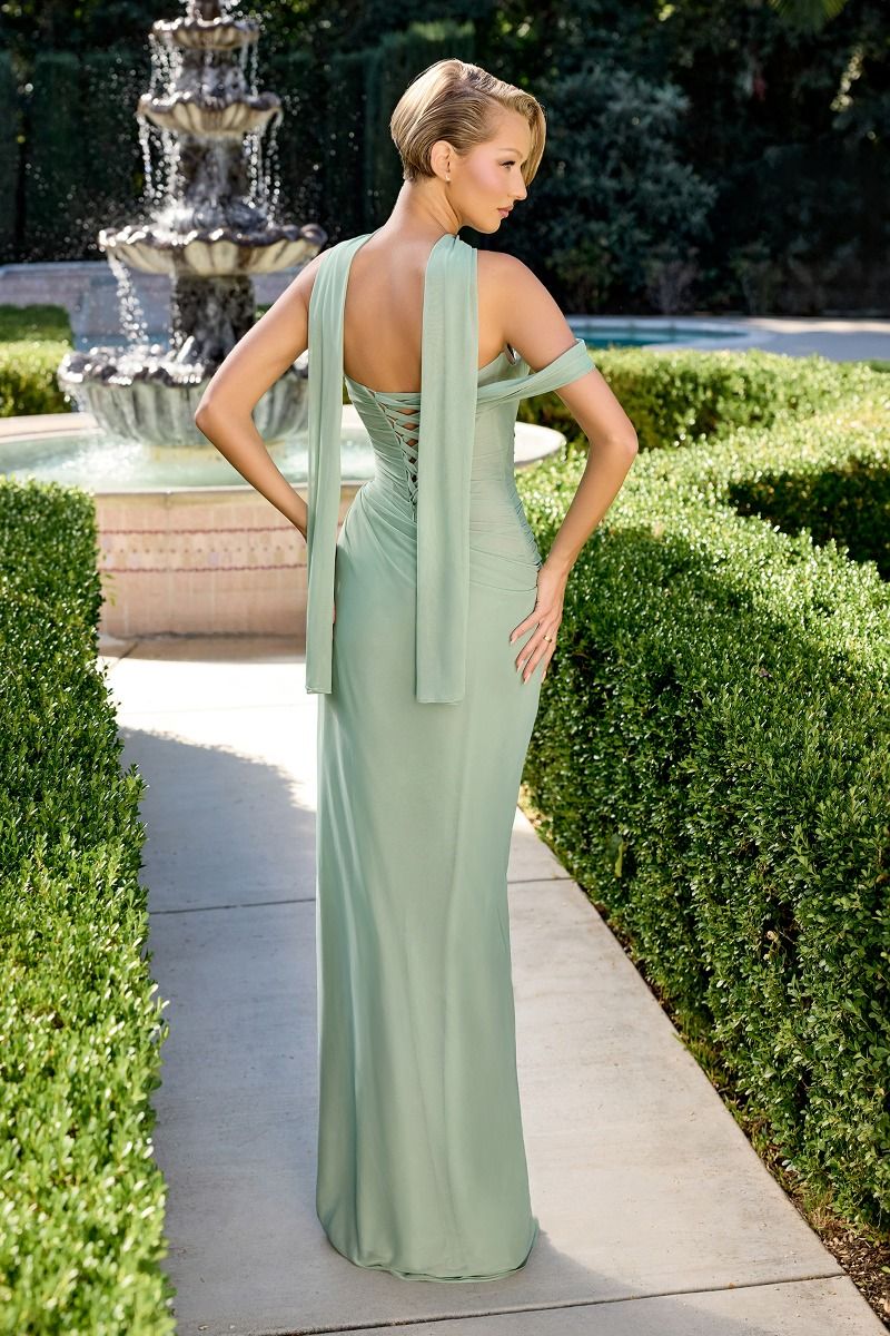 Off-Shoulder High-Slit Chiffon Gown - Ladivine CD406