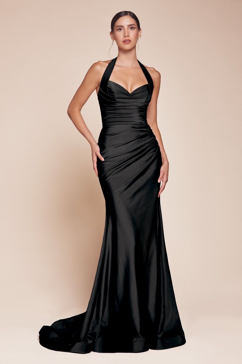 Halter Satin High-Slit Prom Gown - Ladivine CD796