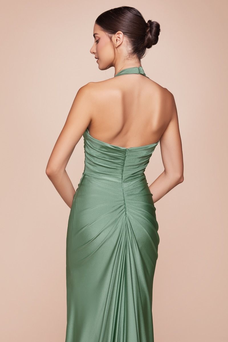 Halter Satin High-Slit Prom Gown - Ladivine CD796