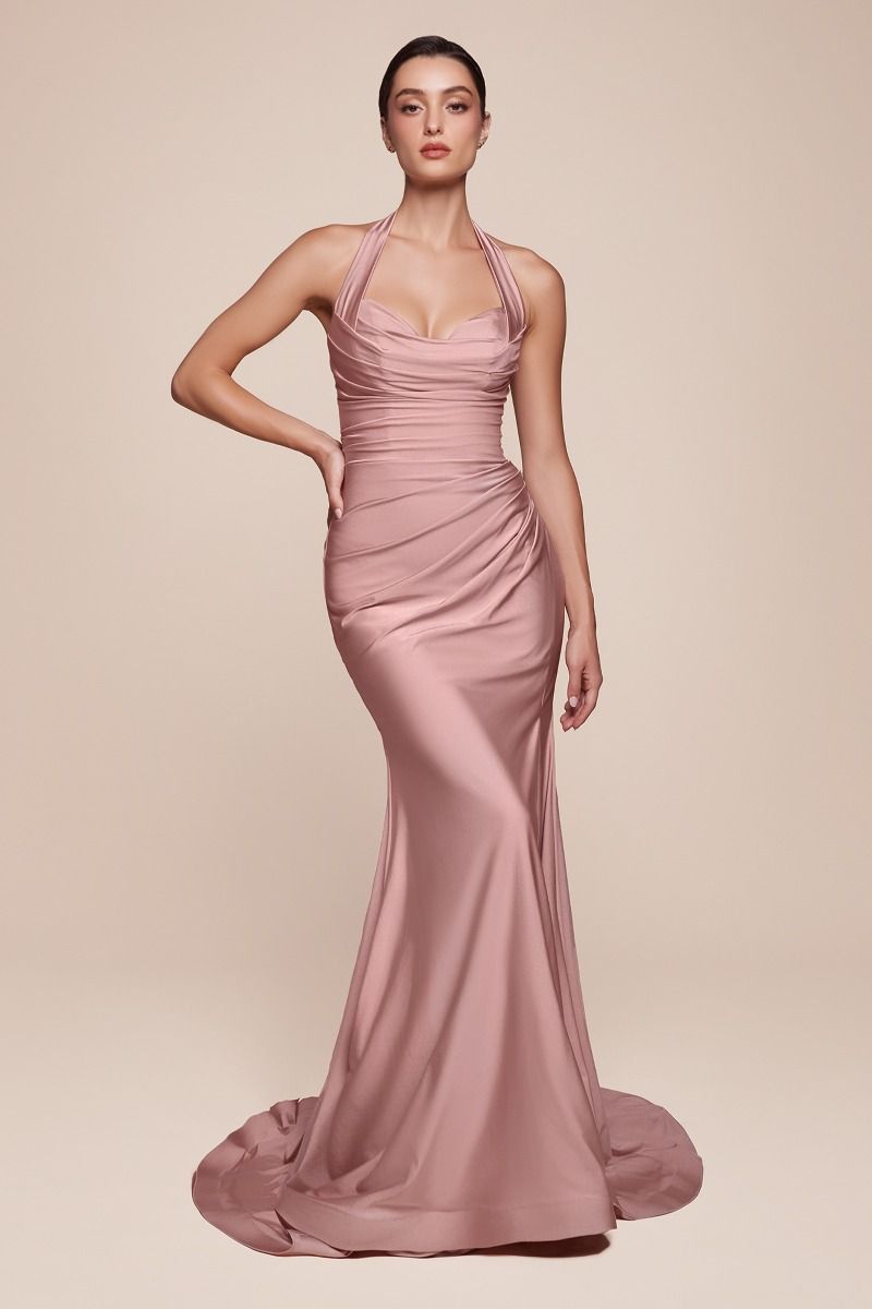 Halter Satin High-Slit Prom Gown - Ladivine CD796