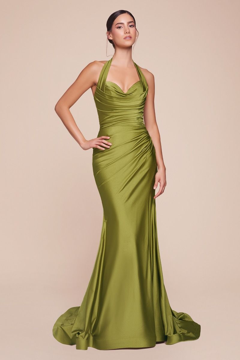 Halter Satin High-Slit Prom Gown - Ladivine CD796