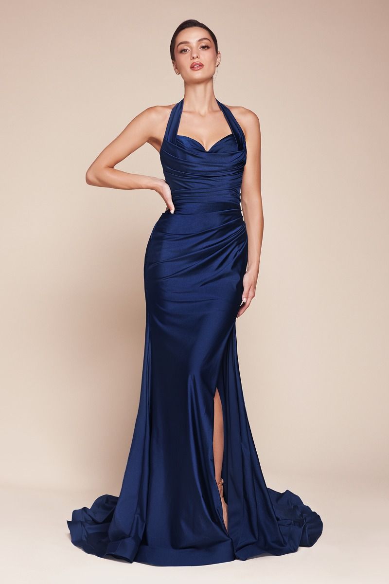 Halter Satin High-Slit Prom Gown - Ladivine CD796