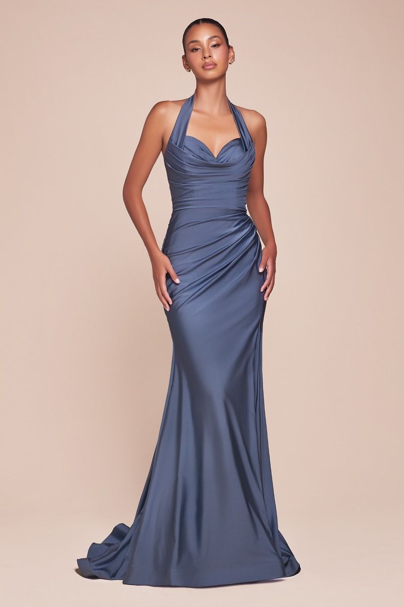 Halter Satin High-Slit Prom Gown - Ladivine CD796