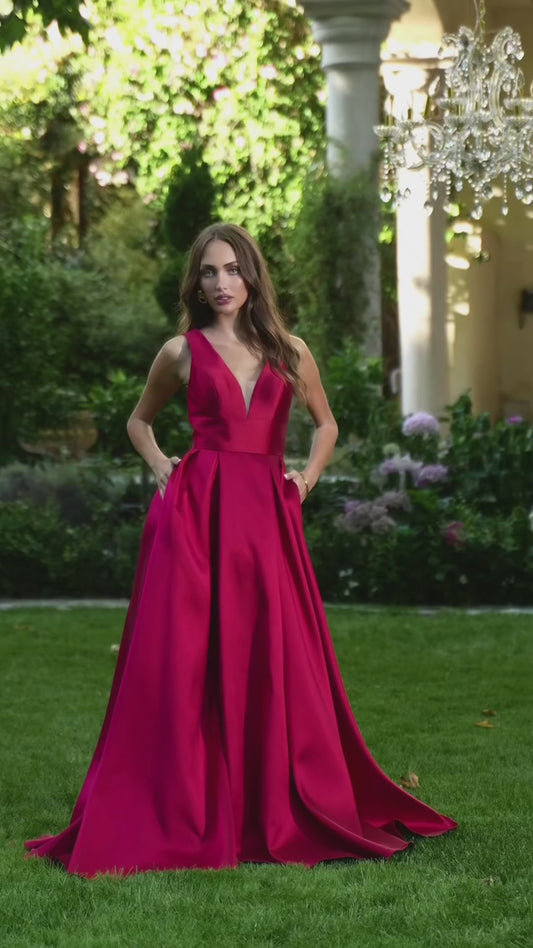 Sleeveless Satin Mikado A-line Gown - Amoris T814