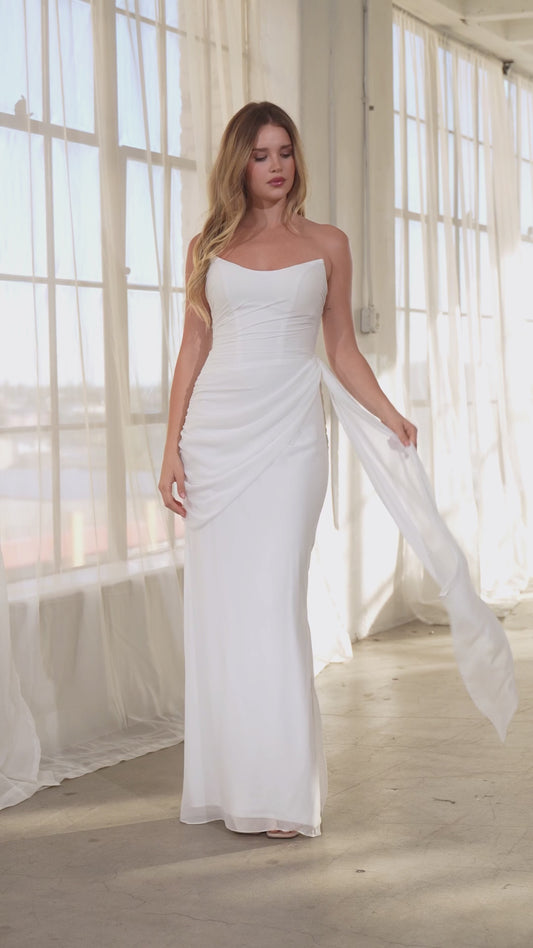 Strapless Fitted White Chiffon Bridal Gown - Amoris T726W