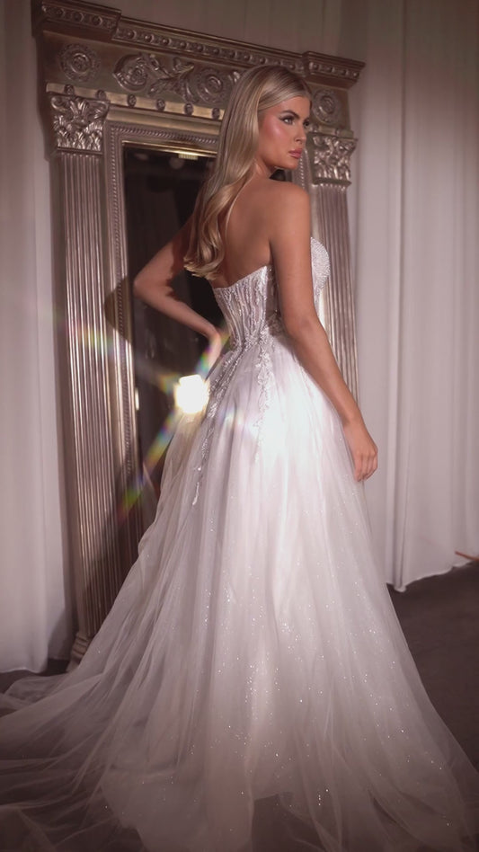 Strapless Beaded Tulle High-Slit wedding Gown - Ladivine CD0230W