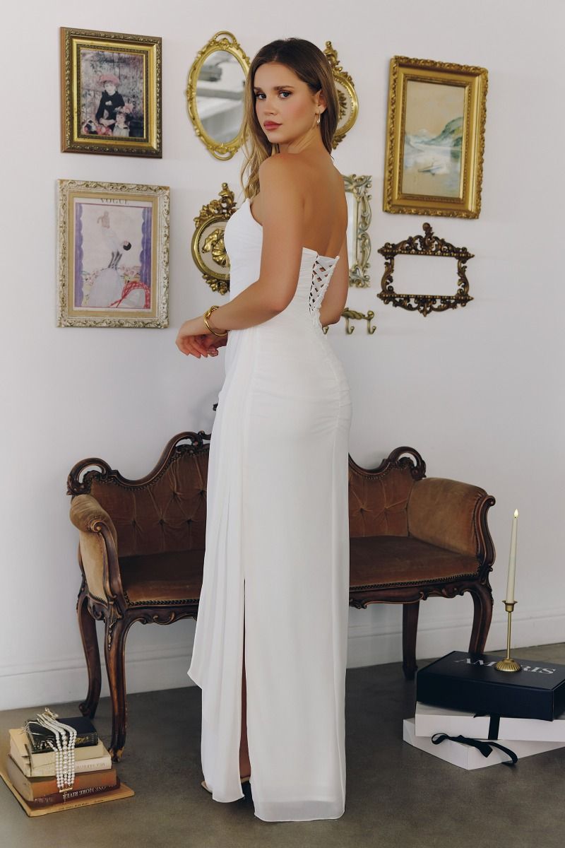 Strapless Fitted White Chiffon Bridal Gown - Amoris T726W