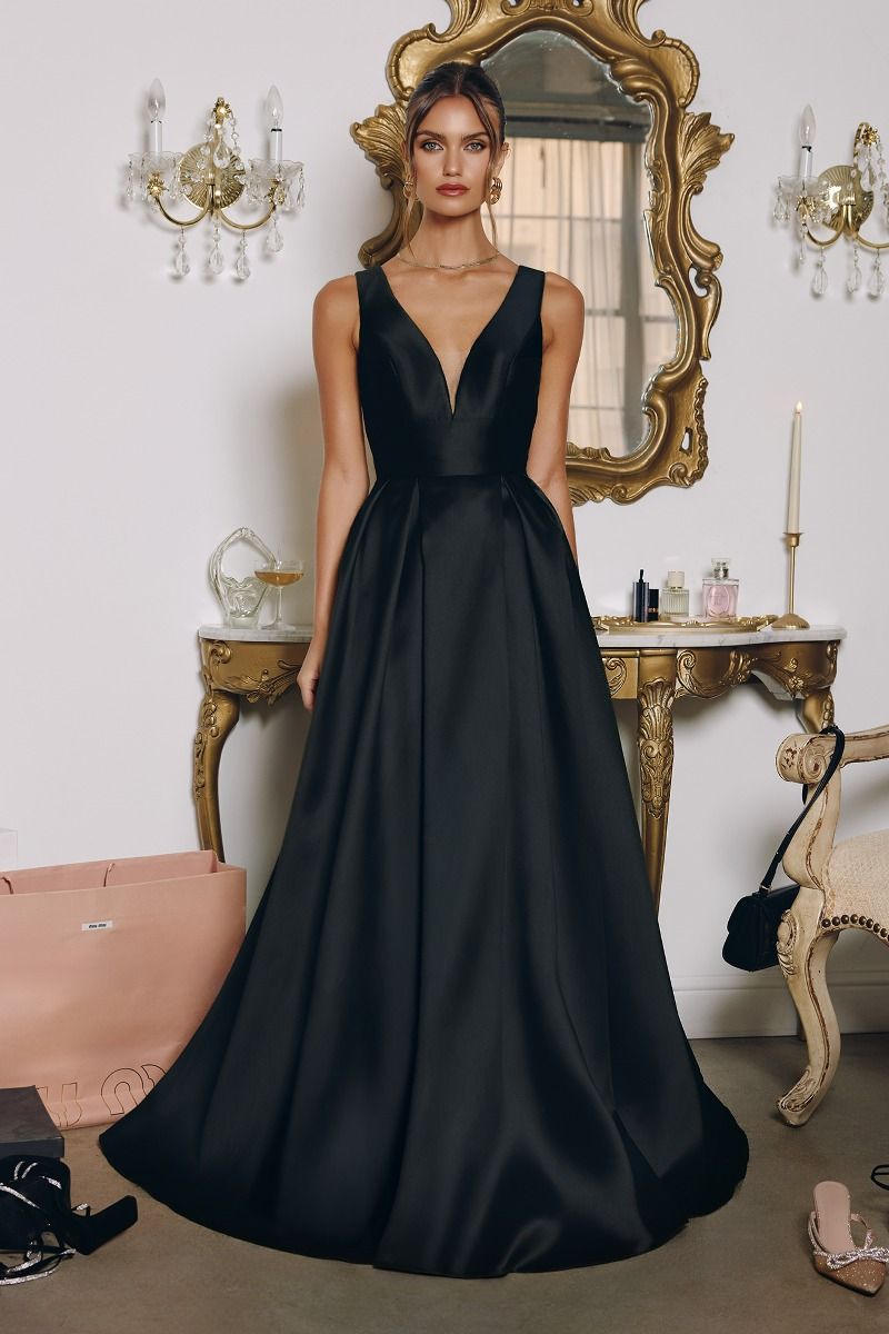 Sleeveless Satin Mikado A-line Gown - Amoris T814