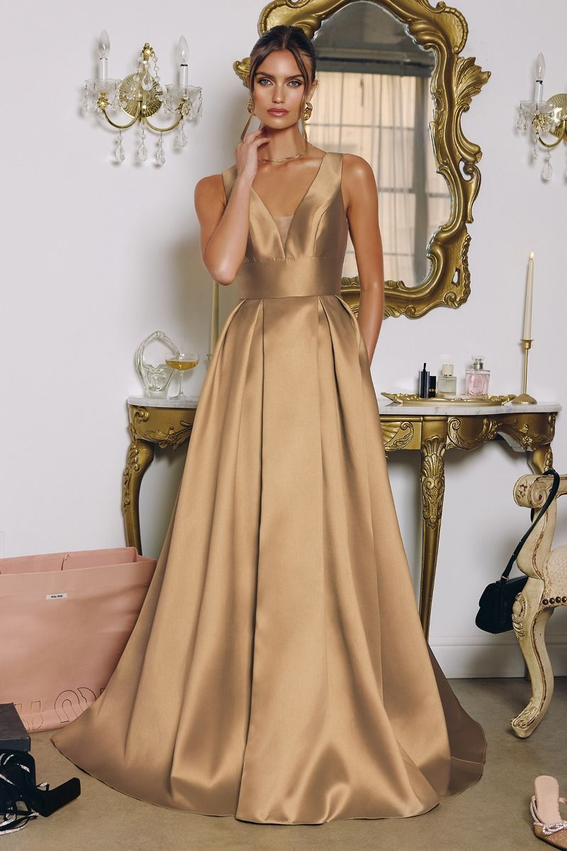Sleeveless Satin Mikado A-line Gown - Amoris T814