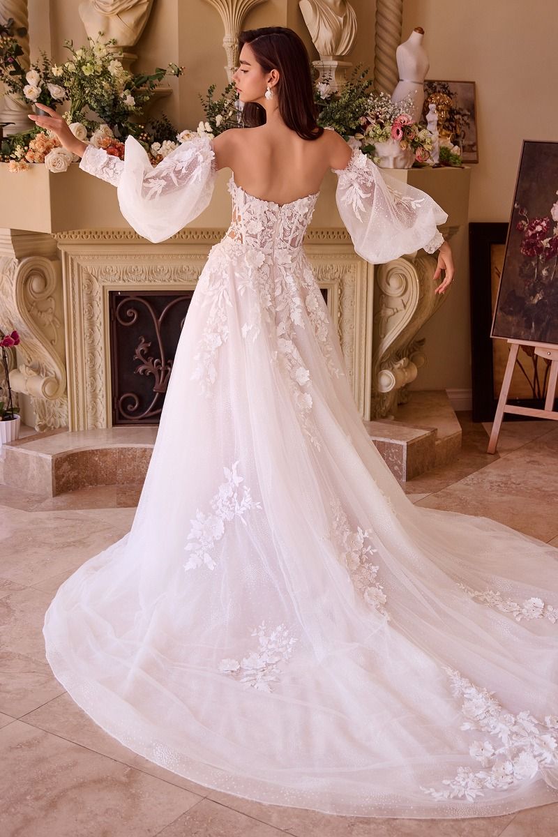 Convertible Lace Puff Sleeve Bridal Gown - Ladivine WL018