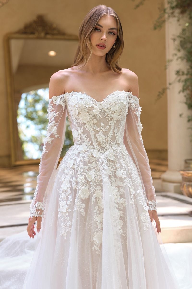 3D Floral Long Sleeve Bridal Gown by Andrea & Leo WL067