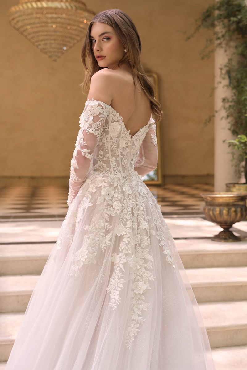 3D Floral Long Sleeve Bridal Gown by Andrea & Leo WL067
